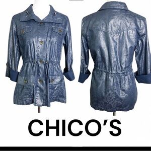 Chico’s Metallic Chambray Jacket – Paisley Print – Size 0 | 100 % Cotton